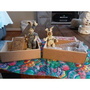 Easter Decor Lot of 2 Boyd’s Rabbit”Shoe Box Bear" Winnie Hopkins Mama Grisberg